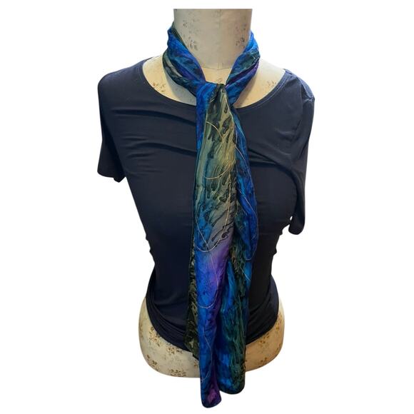 Hand-Painted Scarf with Gold Accents - 60x11 Inches - Picture 6 of 6